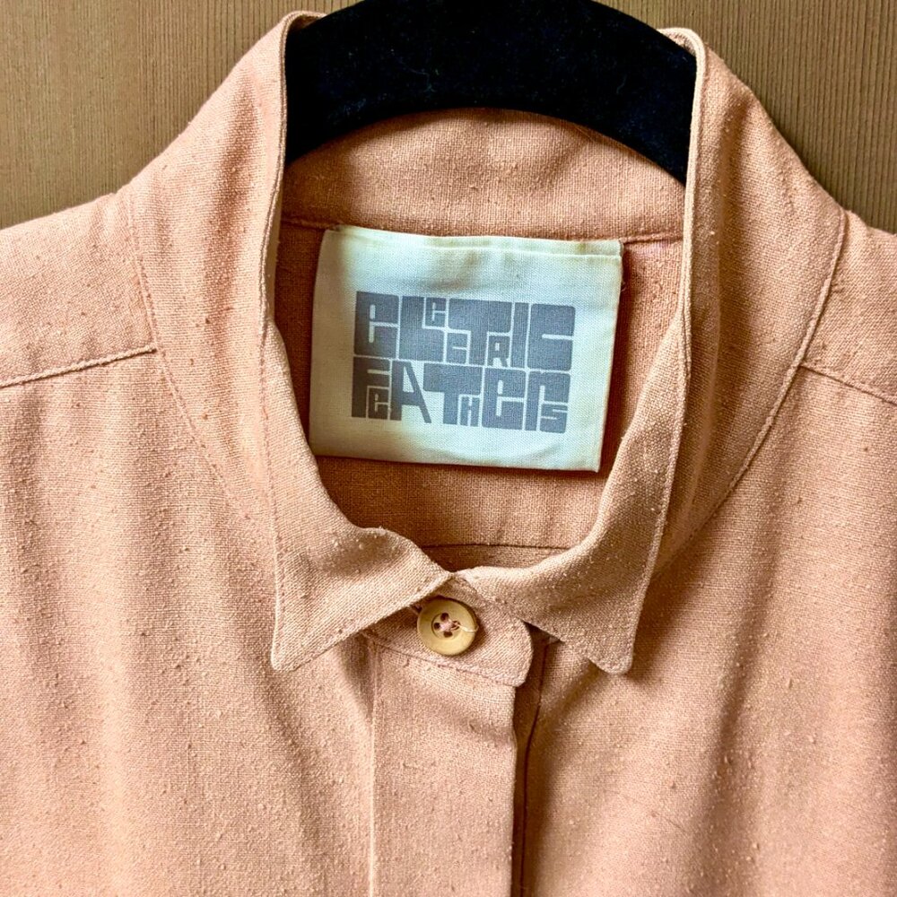 Electric Feathers Peach Silk Noil Button-Up Top - image 6